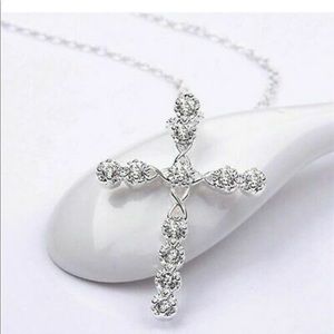 925 Sterling Silver Crystal CrossPendant Necklace